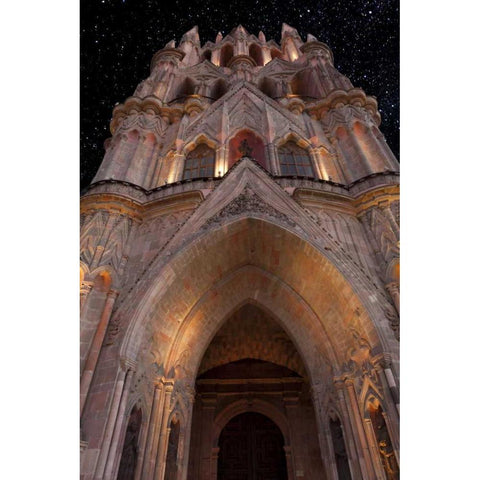 Mexico La Parroquia cathedral at night White Modern Wood Framed Art Print by Paulson, Don