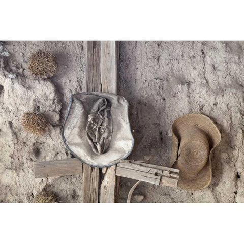 Mexico, Mineral de Pozos Old hats hang on wall Black Modern Wood Framed Art Print by Paulson, Don