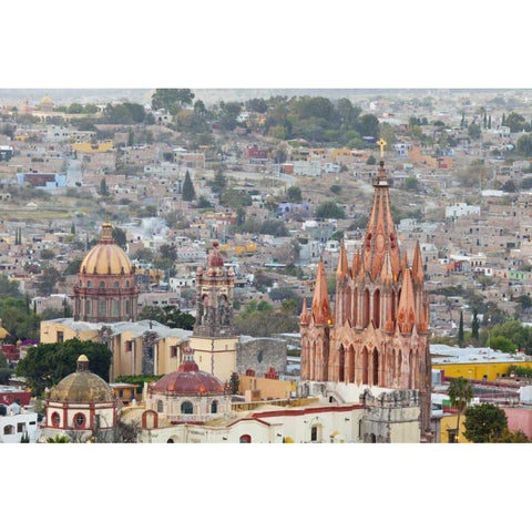 Mexico City overview with La Parroquia cathedral Black Modern Wood Framed Art Print by Paulson, Don
