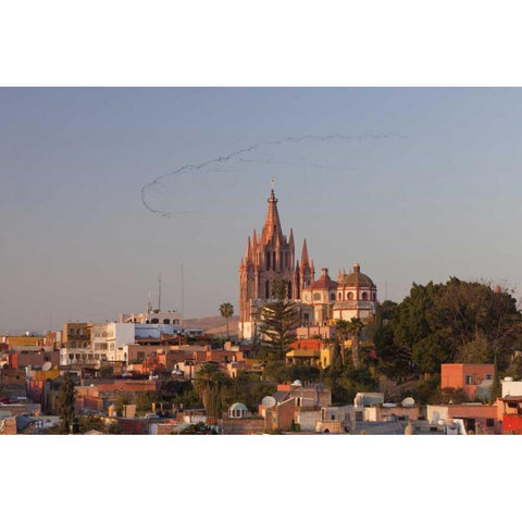 Mexico La Parroquia cathedral in cityscape Black Modern Wood Framed Art Print by Paulson, Don