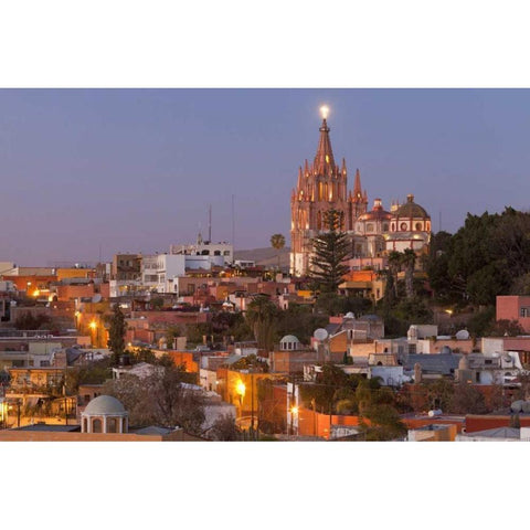 Mexico La Parroquia cathedral at twilight Black Modern Wood Framed Art Print by Paulson, Don