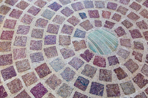 Mexico, Guanajuato Design of brick patio White Modern Wood Framed Art Print with Double Matting by Paulson, Don