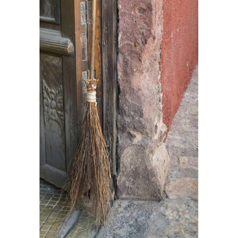 Mexico, San Miguel de Allende Broom in doorway Gold Ornate Wood Framed Art Print with Double Matting by Paulson, Don