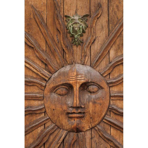 Mexico Sun carving on doorway White Modern Wood Framed Art Print by Paulson, Don