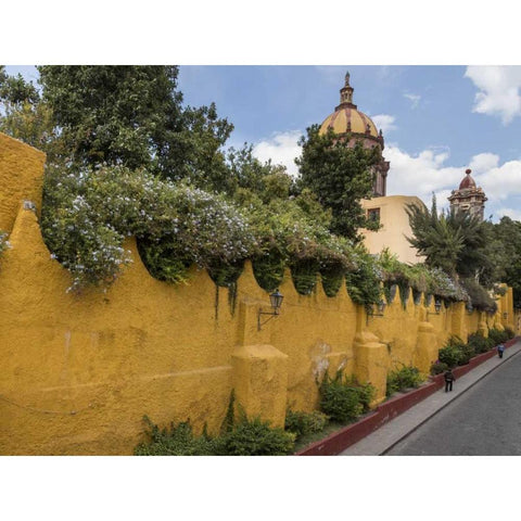 Mexico Yellow wall outside church White Modern Wood Framed Art Print by Paulson, Don