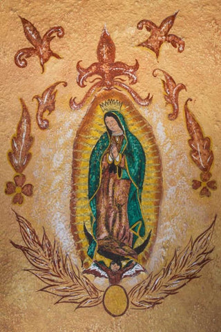 Mexico Wall painting of Our Lady of Guadalupe White Modern Wood Framed Art Print with Double Matting by Paulson, Don