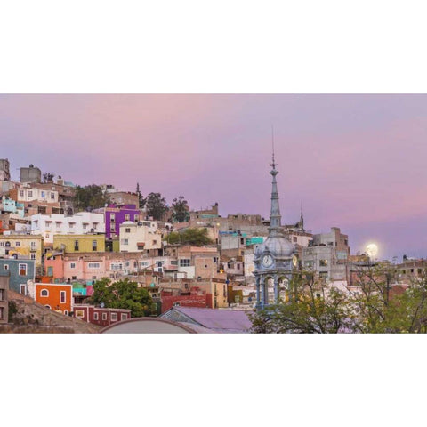 Mexico, Guanajuato Moonset over the city Gold Ornate Wood Framed Art Print with Double Matting by Paulson, Don