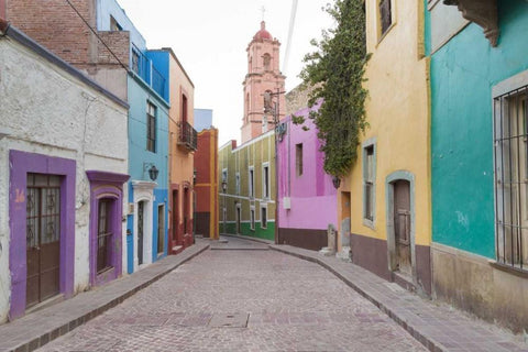 Mexico, Guanajuato Colorful street scene White Modern Wood Framed Art Print with Double Matting by Paulson, Don