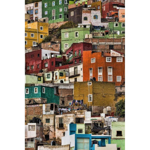 Mexico, Guanajuato Detail of homes on hillside Black Modern Wood Framed Art Print by Paulson, Don