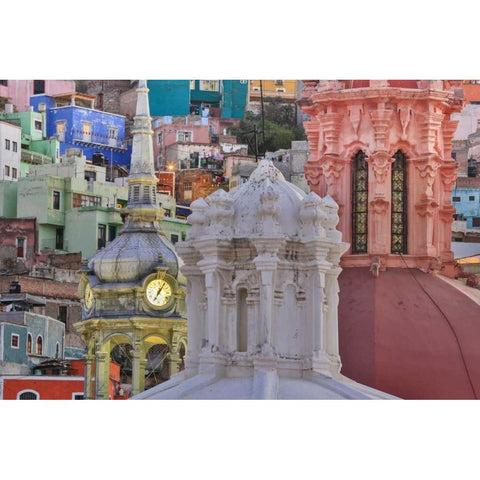 Mexico, Guanajuato Houses and church domes White Modern Wood Framed Art Print by Paulson, Don