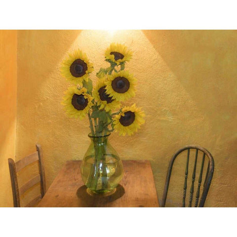 Mexico Sunflowers in vase on table Black Modern Wood Framed Art Print by Paulson, Don