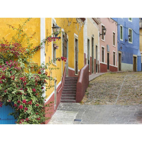 Mexico, Guanajuato View of street and buildings Black Modern Wood Framed Art Print by Paulson, Don