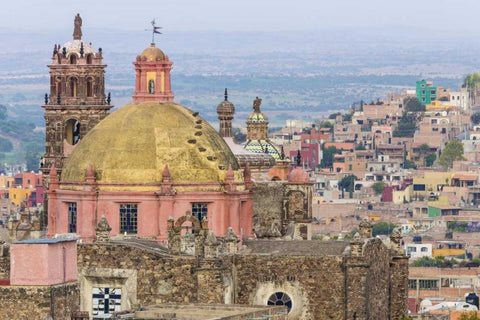 Mexico Overview of church dome and city Black Ornate Wood Framed Art Print with Double Matting by Paulson, Don