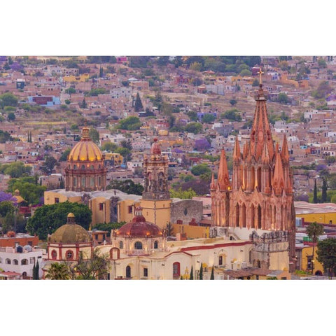 Mexico Overview of the Parroquia church and city White Modern Wood Framed Art Print by Paulson, Don