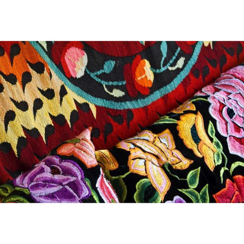 Mexico Display of colorful fabrics Black Modern Wood Framed Art Print with Double Matting by Rotenberg, Nancy