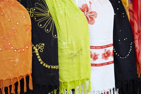 Mexico, Jalisco Scarves sold by street vendors Black Ornate Wood Framed Art Print with Double Matting by Ross, Steve