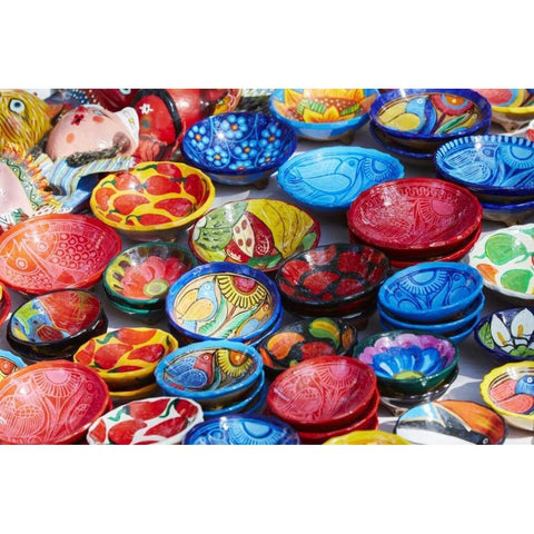 Mexico, Jalisco Bowls for sale in street market Gold Ornate Wood Framed Art Print with Double Matting by Ross, Steve