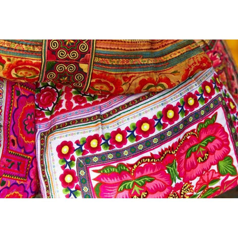 Mexico, Jalisco Textiles for sale at market Black Modern Wood Framed Art Print by Ross, Steve