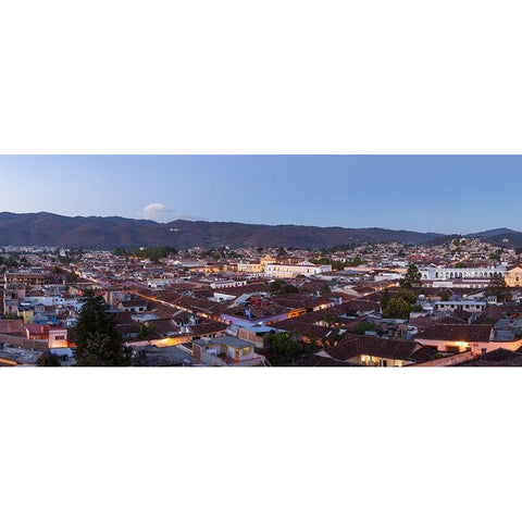Mexico-San Cristobal de Las Casas Dusk falls over the city in this panorama Black Modern Wood Framed Art Print with Double Matting by Tharp, Brenda