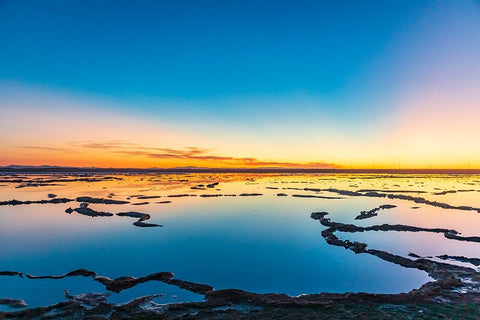 Guerrero Negro- Mulege- Baja California Sur- Mexico. Salt ponds at sunset. Black Ornate Wood Framed Art Print with Double Matting by Wilson, Emily M.