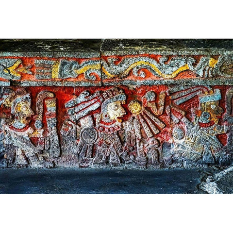 Ancient Carvings Aztec Eagle Warriors Palace-Templo Mayor-Mexico City-Mexico  Gold Ornate Wood Framed Art Print with Double Matting by Perry, William