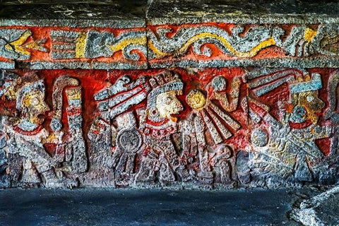 Ancient Carvings Aztec Eagle Warriors Palace-Templo Mayor-Mexico City-Mexico  White Modern Wood Framed Art Print with Double Matting by Perry, William