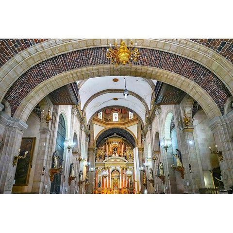 Arch entrance Basilica Altar Santo Domingo Church-Mexico City-Mexico Gold Ornate Wood Framed Art Print with Double Matting by Perry, William