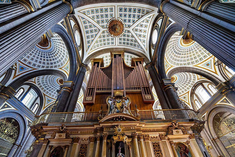 Organ Basilica ceiling Cathedral Puebla-Mexico Built in 15 to 1600s White Modern Wood Framed Art Print with Double Matting by Perry, William