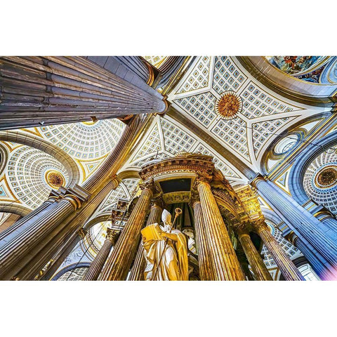 Basilica ceiling Bishop Statue-Cathedral Puebla-Mexico Built in 15 to 1600s Black Modern Wood Framed Art Print by Perry, William