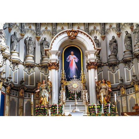 Basilica Altar Monstrance Jesus Painting La Compania Church Puebla-Mexico Black Modern Wood Framed Art Print by Perry, William