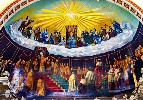 Virgin Mary Bishop Frescoes Altar La Compania Church Puebla-Mexico Jesuit church built in 1767 White Modern Wood Framed Art Print with Double Matting by Perry, William