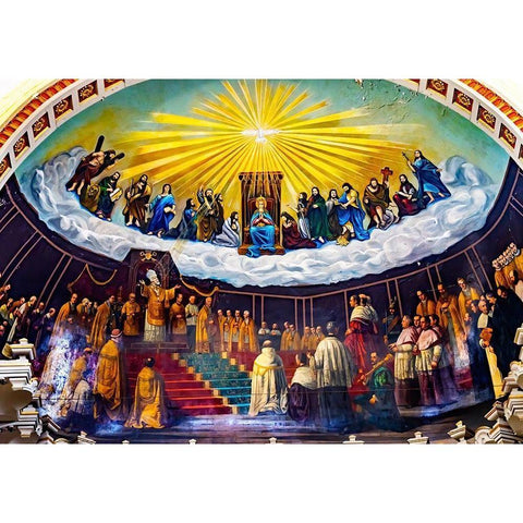 Virgin Mary Bishop Frescoes Altar La Compania Church Puebla-Mexico Jesuit church built in 1767 Black Modern Wood Framed Art Print by Perry, William