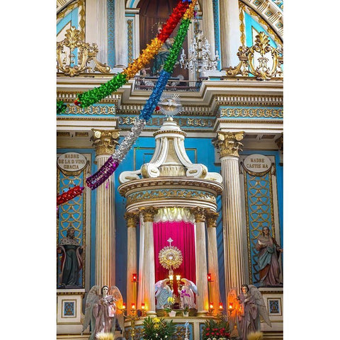 Colorful basilica altar Templo de la Limpia Concepcion-Puebla-Mexico Church was built in 1617 Gold Ornate Wood Framed Art Print with Double Matting by Perry, William