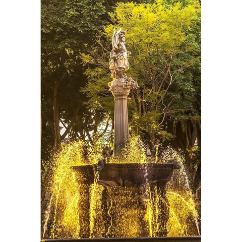 Zocalo Plaza-Puebla-Mexico Fountain built in 1777 Black Modern Wood Framed Art Print by Perry, William