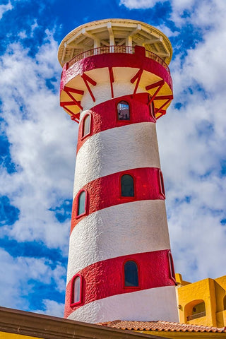 Colorful lighthouse marina harbor-Cabo San Lucas-Baja Mexico Black Ornate Wood Framed Art Print with Double Matting by Perry, William