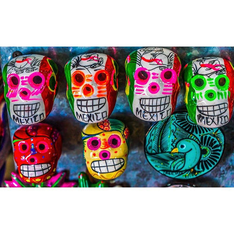 Colorful Mexican magnets-Day of the Dead handicrafts-Los Cabos-Cabo San Lucas-Mexico Black Modern Wood Framed Art Print by Perry, William