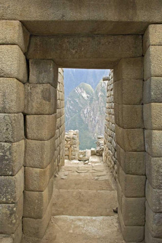 Peru, Machu Picchu, Double-jamb doorway entrance Black Ornate Wood Framed Art Print with Double Matting by Kirkland, Dennis