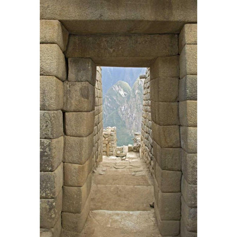 Peru, Machu Picchu, Double-jamb doorway entrance Black Modern Wood Framed Art Print by Kirkland, Dennis