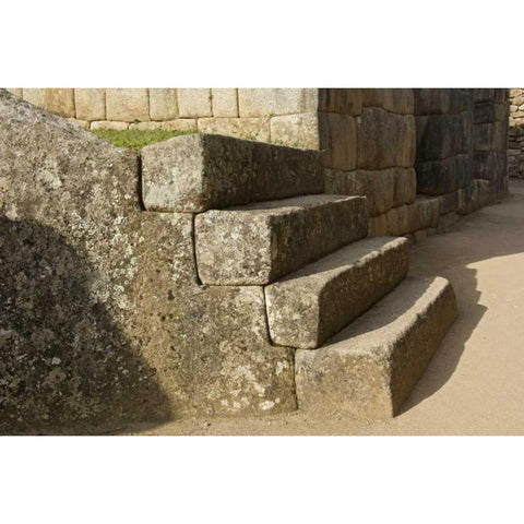 Peru, Machu Picchu, Four stone steps Black Modern Wood Framed Art Print with Double Matting by Kirkland, Dennis