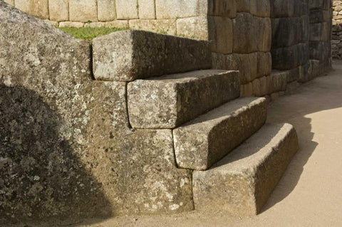 Peru, Machu Picchu, Four stone steps White Modern Wood Framed Art Print with Double Matting by Kirkland, Dennis