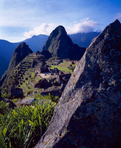 Peru, Andes Mountains Ruins of Machu Picchu Black Ornate Wood Framed Art Print with Double Matting by Zuckerman, Jim