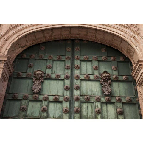 Peru, Cuzco The door of a Jesuit church Black Modern Wood Framed Art Print by Kaveney, Wendy