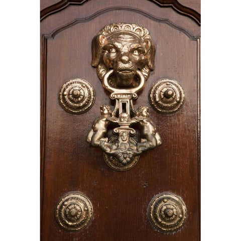 Peru, Lima Door knocker on Basilica Cathedral Black Modern Wood Framed Art Print by Kaveney, Wendy