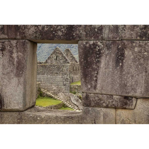 Peru, Machu PicchuHouse framed by a stone window Black Modern Wood Framed Art Print by Kaveney, Wendy