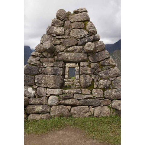 Peru, Machu Picchu Aligned windows in ruins Black Modern Wood Framed Art Print by Kaveney, Wendy