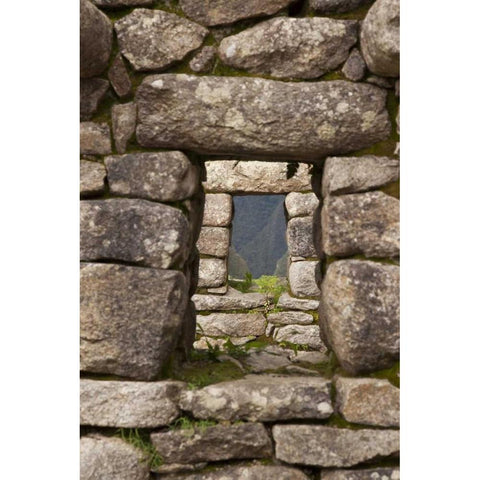 Peru, Machu Picchu Aligned windows in ruins Black Modern Wood Framed Art Print by Kaveney, Wendy