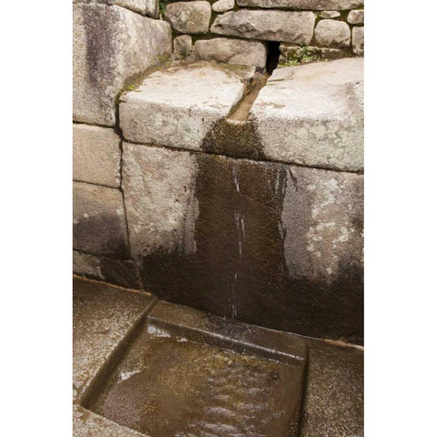 Peru, Machu Picchu Inca stone water fountains Black Modern Wood Framed Art Print by Kaveney, Wendy