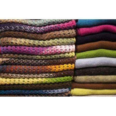 Peru, Aguas Calientes Stack of textile of wool Gold Ornate Wood Framed Art Print with Double Matting by Kaveney, Wendy