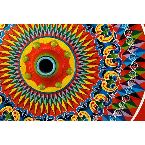 Colorfully painted wagon wheel-Costa Rica Black Modern Wood Framed Art Print by Jones, Adam