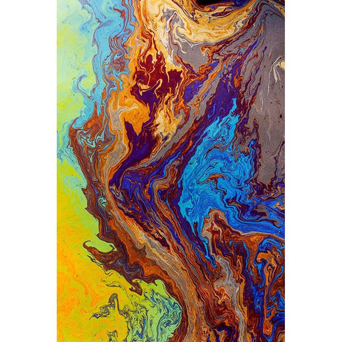 Abstract pattern in oil spilled in small stream-Costa Rica Black Modern Wood Framed Art Print by Jones, Adam